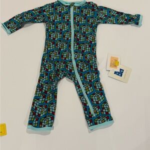 Kickee Pants cerulean blue puzzle cube Kids coverall. Brand New w tags. 3-6